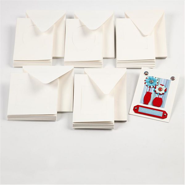 Produktbild: Creativ Company Passepartout-Karten mit Kuvert, oval, Kartengr&ouml;&szlig;e 10,5x15 cm, Umschlaggr&ouml;&szlig;e , 11,5x16,5 cm, Naturwei&szlig;, 10er Set