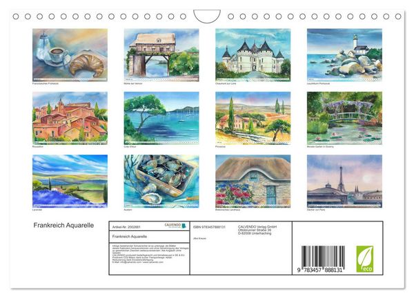 Produktbild: Frankreich Aquarelle (Wandkalender 2026 DIN A4 quer), CALVENDO Monatskalender