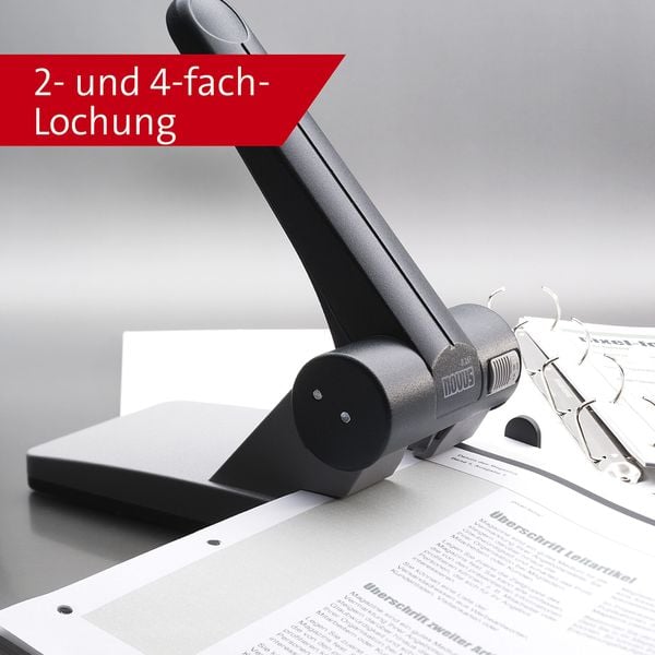 Produktbild: Novus Registraturlocher B 265, 65 Blatt lichtgrau/schwarz, Anschlagschiene