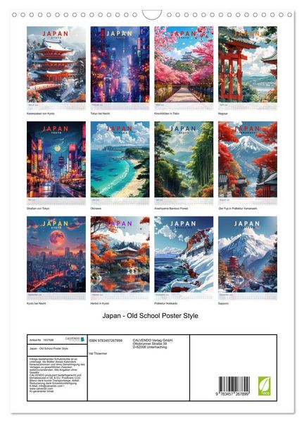Produktbild: Japan - Old School Poster Style (Wandkalender 2026 DIN A3 hoch), CALVENDO Monatskalender