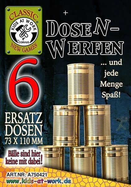 Produktbild: Corvus A750421 - Kids-at-Work, Dosenwerfen Ersatzdosen, 6 St&uuml;ck, 73x110mm, Classic New Games
