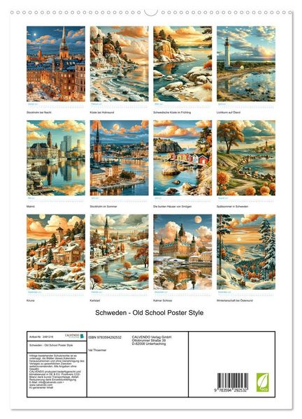 Produktbild: Schweden - Old School Poster Style (hochwertiger Premium Wandkalender 2027 DIN A2 hoch), Kunstdruck in Hochglanz