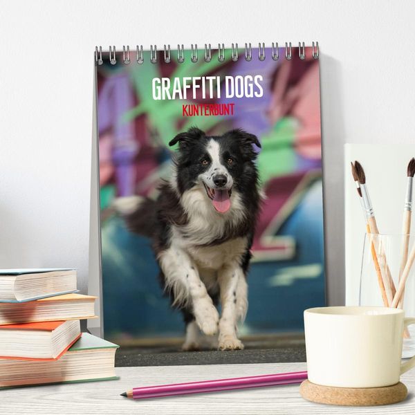 Produktbild: Graffiti Dogs Kunterbunt (Tischkalender 2026 DIN A5 hoch), CALVENDO Monatskalender