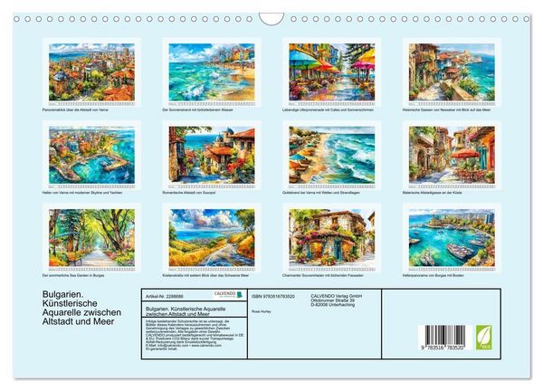 Produktbild: Bulgarien. K&uuml;nstlerische Aquarelle zwischen Altstadt und Meer (Wandkalender 2027 DIN A3 quer), CALVENDO Monatskalender
