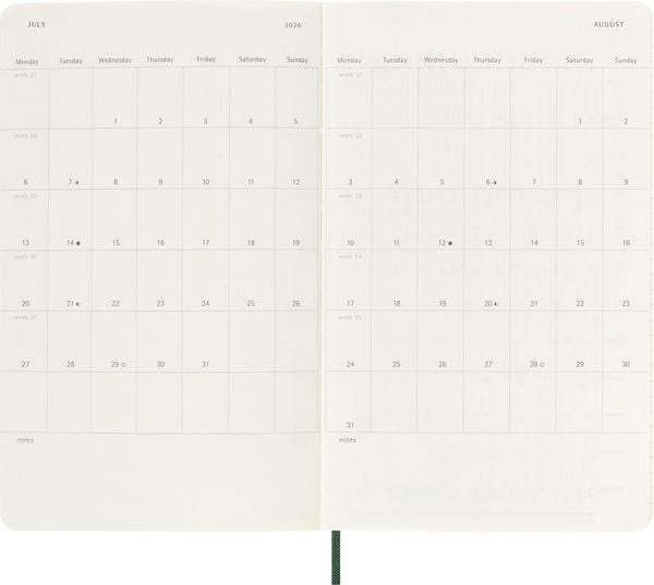 Produktbild: Moleskine 18 Monate Wochen Notizkalender 2025/2026, L/A5, 1 Wo = 1 Seite, rechts linierte Seite, weicher Einband, Myrtengrün
