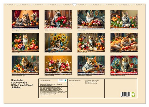 Produktbild: Klassische Katzenportr&auml;ts - Katzen in opulenten Stillleben (Wandkalender 2026 DIN A2 quer), CALVENDO Monatskalender