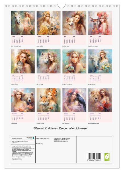 Produktbild: Elfen mit Krafttieren. Zauberhafte Lichtwesen (Wandkalender 2026 DIN A3 hoch), CALVENDO Monatskalender