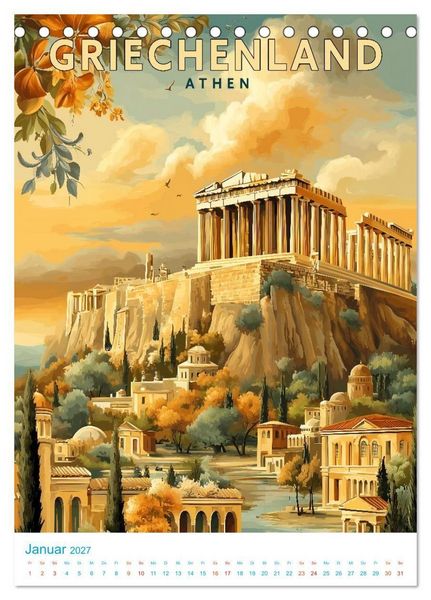 Produktbild: Griechenland - Old School Poster Style (Tischkalender 2027 DIN A5 hoch), CALVENDO Monatskalender