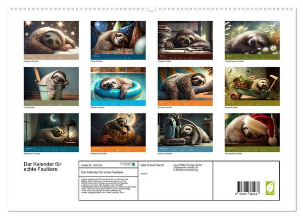 Produktbild: Der Kalender f&uuml;r echte Faultiere (hochwertiger Premium Wandkalender 2026 DIN A2 quer), Kunstdruck in Hochglanz