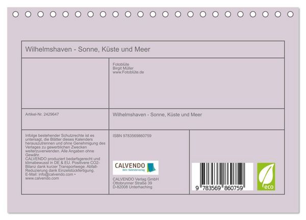 Produktbild: Wilhelmshaven - Sonne, K&uuml;ste und Meer (Tischkalender 2027 DIN A5 quer), CALVENDO Monatskalender