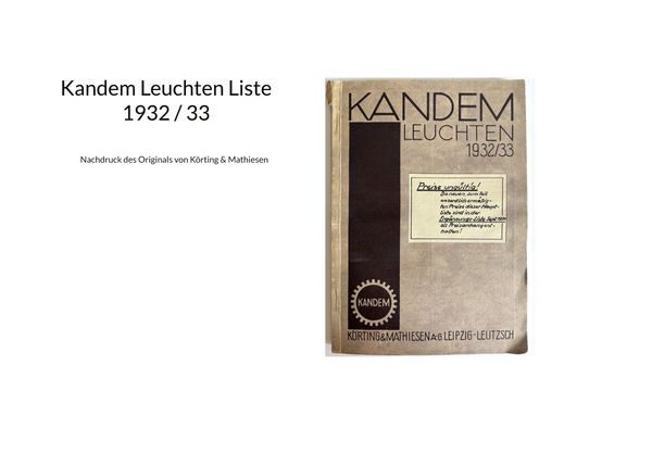 Kandem Leuchten Liste 1932 / 33, Taschenbuch von , BoD – Books on Demand, 9783759729446