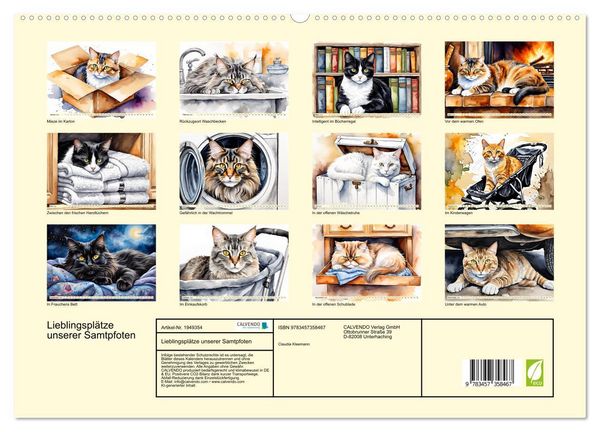 Produktbild: Lieblingspl&auml;tze unserer Samtpfoten (hochwertiger Premium Wandkalender 2026 DIN A2 quer), Kunstdruck in Hochglanz