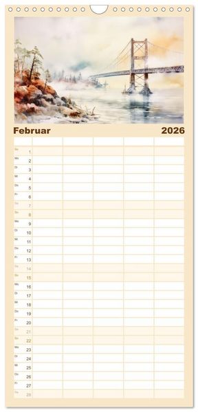 Produktbild: Familienplaner 2026 - Br&uuml;ckenromantik mit 5 Spalten (Wandkalender, 21 x 45 cm) CALVENDO