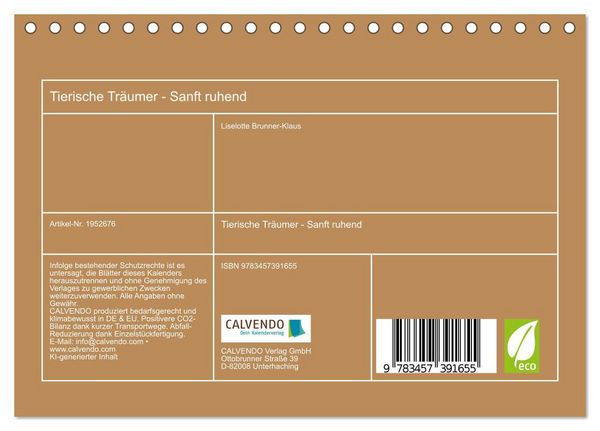 Produktbild: Tierische Tr&auml;umer - Sanft ruhend (Tischkalender 2026 DIN A5 quer), CALVENDO Monatskalender