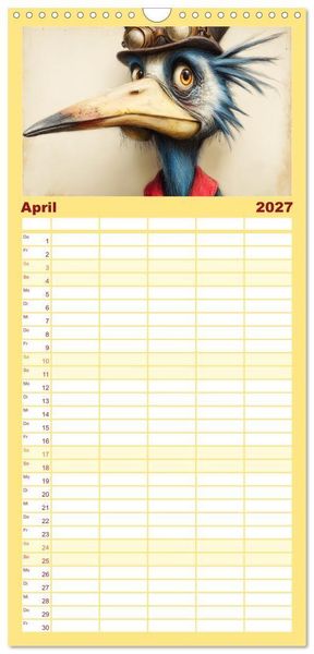 Produktbild: Familienplaner 2027 - Schr&auml;ge V&ouml;gel. Skurrile Portraits mit Charakter und Charme mit 5 Spalten (Wandkalender, 21 x 45 cm) CALVENDO