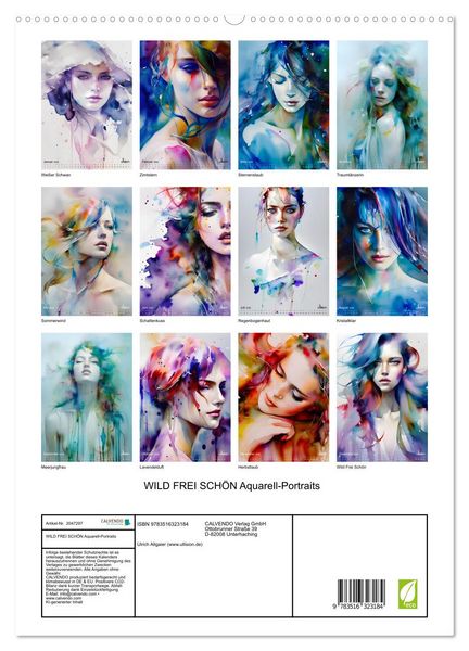 Produktbild: WILD FREI SCH&Ouml;N Aquarell-Portraits (hochwertiger Premium Wandkalender 2026 DIN A2 hoch), Kunstdruck in Hochglanz