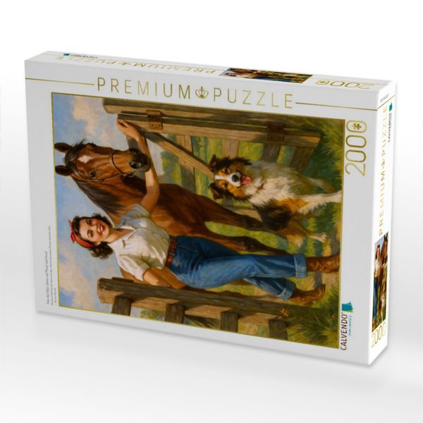 Produktbild: CALVENDO Puzzle Frau der 50er Jahre mit Pferd und Hund | 2000 Teile Lege-Gr&ouml;&szlig;e 90x67cm Foto-Puzzle f&uuml;r gl&uuml;ckliche Stunden