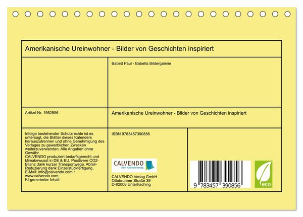 Produktbild: Amerikanische Ureinwohner - Bilder von Geschichten inspiriert (Tischkalender 2026 DIN A5 quer), CALVENDO Monatskalender