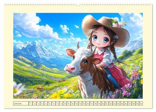 Produktbild: Kleine Cowgirls. Niedliche M&auml;dchen mit tierischen Freunden (hochwertiger Premium Wandkalender 2026 DIN A2 quer), Kunstdruck in Hochglanz