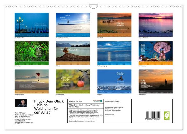 Produktbild: Pfl&uuml;ck Dein Gl&uuml;ck &ndash; Kleine Weisheiten f&uuml;r den Alltag (Wandkalender 2026 DIN A3 quer), CALVENDO Monatskalender