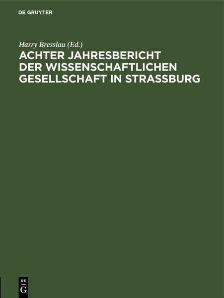 Produktbild: Achter Jahresbericht der Wissenschaftlichen Gesellschaft in Strassburg
