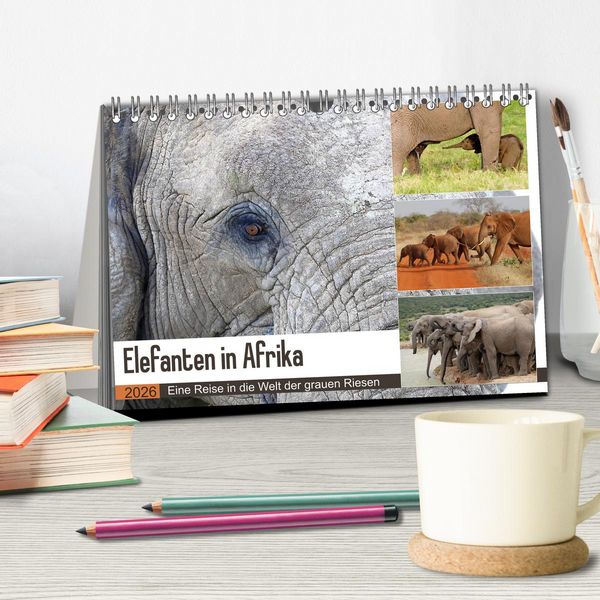 Produktbild: Elefanten in Afrika (Tischkalender 2026 DIN A5 quer), CALVENDO Monatskalender