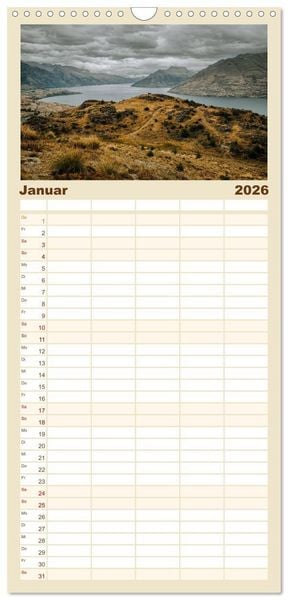 Produktbild: Familienplaner 2026 - Neuseeland - Landschaftstr&auml;ume mit 5 Spalten (Wandkalender, 21 x 45 cm) CALVENDO