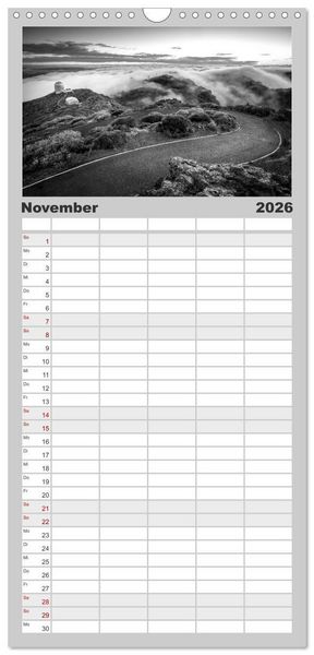 Produktbild: Familienplaner 2026 - Monochrome Wonders mit 5 Spalten (Wandkalender, 21 x 45 cm) CALVENDO