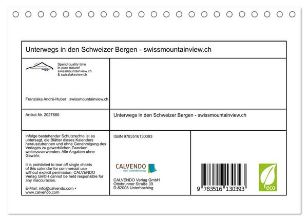 Produktbild: Unterwegs in den Schweizer Bergen - swissmountainview.ch (Tischkalender 2026 DIN A5 quer), CALVENDO Monatskalender