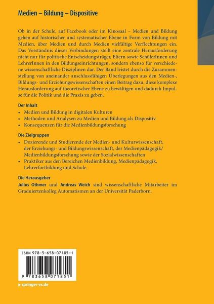 Produktbild: Medien &ndash; Bildung &ndash; Dispositive