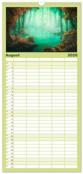 Produktbild: Familienplaner 2026 - Geheimnisse des alten Waldes mit 5 Spalten (Wandkalender, 21 x 45 cm) CALVENDO