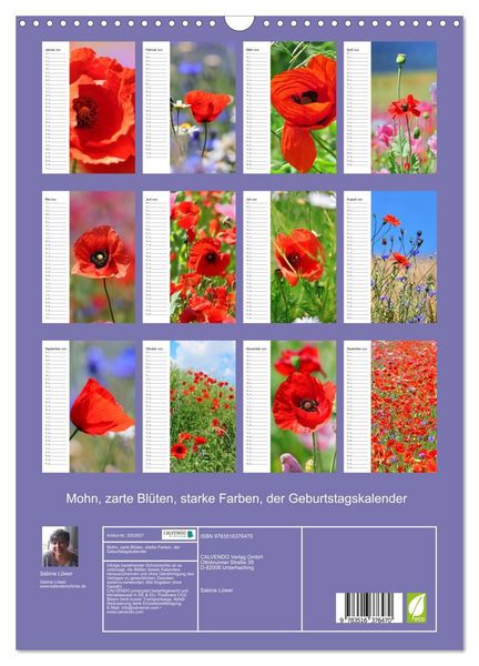 Produktbild: Mohn, zarte Bl&uuml;ten, starke Farben, der Geburtstagskalender (Wandkalender 2026 DIN A3 hoch), CALVENDO Monatskalender