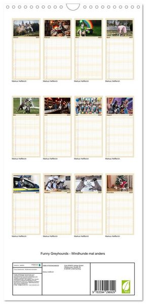Produktbild: Familienplaner 2027 - Funny Greyhounds - Windhunde mal anders mit 5 Spalten (Wandkalender, 21 x 45 cm) CALVENDO