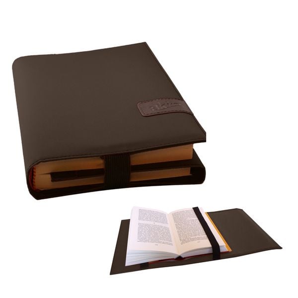 Produktbild: BookSKIN Buch Einband (Gr&ouml;&szlig;enverstellbar) in Kaffee-Braun mit Lesezeichen
