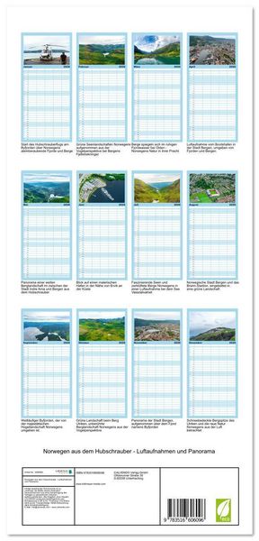 Produktbild: Familienplaner 2026 - Norwegen aus dem Hubschrauber - Luftaufnahmen und Panorama mit 5 Spalten (Wandkalender, 21 x 45 cm) CALVENDO