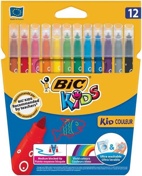 BiC® KIDS Fasermalstifte Kid Couleur, 12 Farben