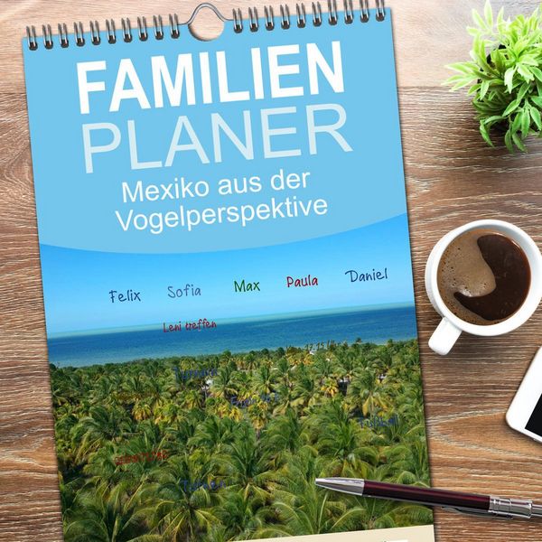 Produktbild: Familienplaner 2026 - Mexiko aus der Vogelperspektive mit 5 Spalten (Wandkalender, 21 x 45 cm) CALVENDO