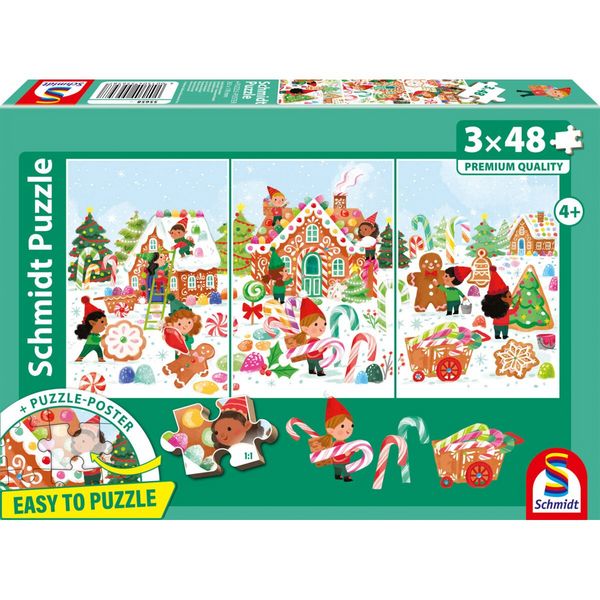 Schmidt 55658 - Endlich Weihnachten!, Easy to Puzzle, Kinderpuzzle-Box mit Poster, 3 x 48 Teile