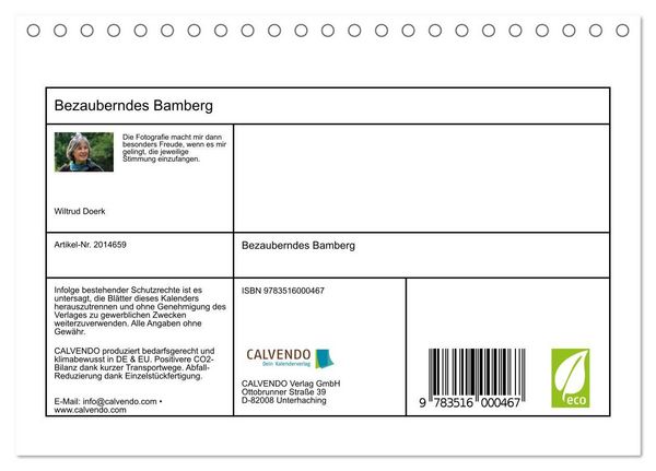 Produktbild: Bezauberndes Bamberg (Tischkalender 2026 DIN A5 quer), CALVENDO Monatskalender
