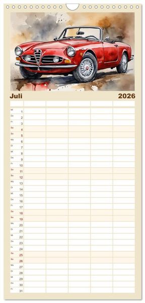 Produktbild: Familienplaner 2026 - Oldtimer - Kultmodelle aus den 1960er Jahren mit 5 Spalten (Wandkalender, 21 x 45 cm) CALVENDO