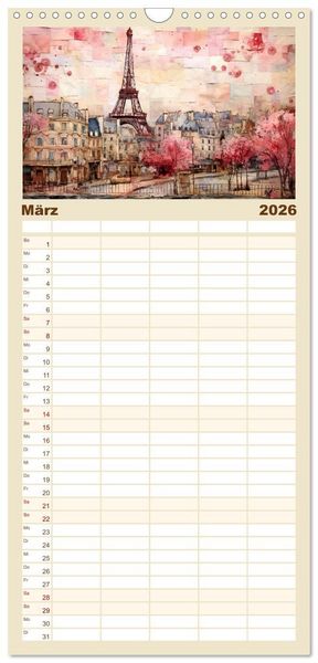 Produktbild: Familienplaner 2026 - Eiffelturm: Kreativ anders mit 5 Spalten (Wandkalender, 21 x 45 cm) CALVENDO