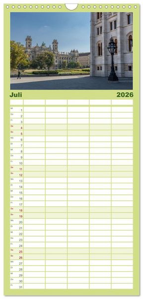 Produktbild: Familienplaner 2026 - Budapest: zwischen Parlamentsgeb&auml;ude und Burgpalast mit 5 Spalten (Wandkalender, 21 x 45 cm) CALVENDO