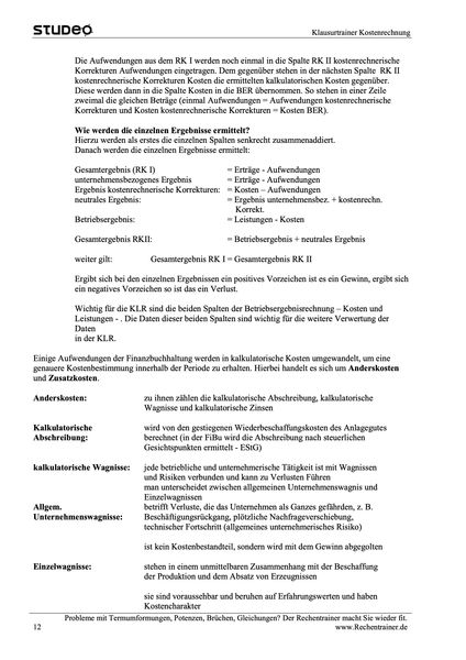 Produktbild: Klausurtrainer Kostenrechnung - "Musteraufgaben mit Musterl&ouml;sungen"