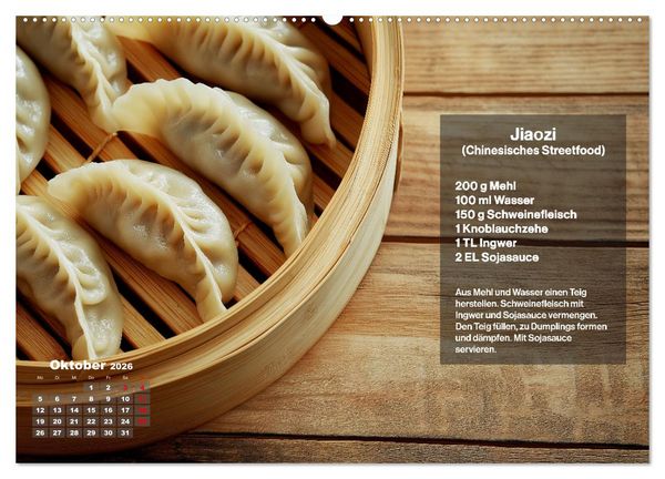 Produktbild: Streetfood Kalender - Einfache Rezepte aus den Stra&szlig;enk&uuml;chen der Welt (hochwertiger Premium Wandkalender 2026 DIN A2 quer), Kunstdruck in Hochglanz