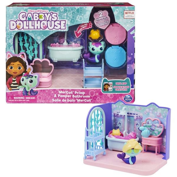 Produktbild: DREAMWORKS GABBY'S DOLLHOUSE - Deluxe Raum, Primp & Pamper Bathroom, Badezimmer mit MerCat (Meerk&auml;tzchen), M&ouml;beln & Zubeh&ouml;r