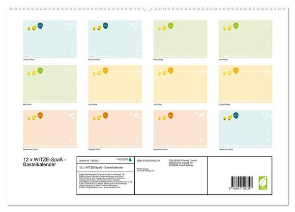 Produktbild: 12 x WITZE-Spa&szlig; - Bastelkalender (hochwertiger Premium Wandkalender 2026 DIN A2 quer), Kunstdruck in Hochglanz