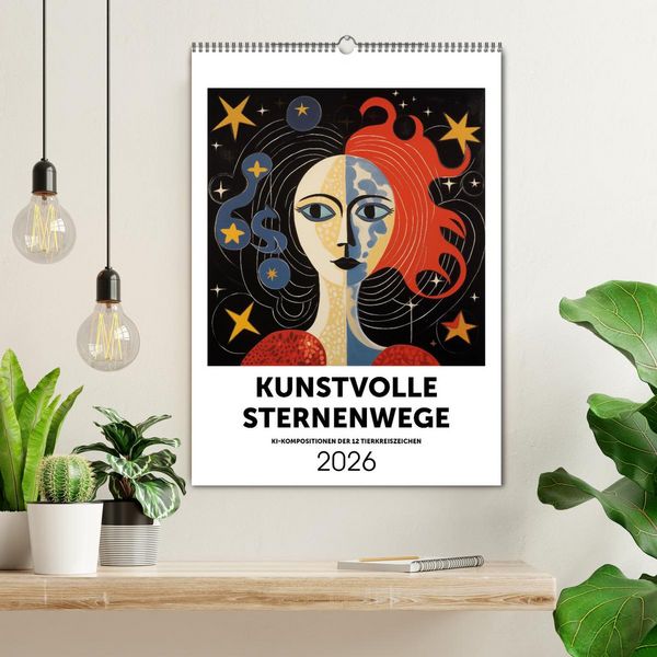 Produktbild: Kunstvolle Sternenwege: KI-Kompositionen der 12 Tierkreiszeichen (Wandkalender 2026 DIN A2 hoch), CALVENDO Monatskalender