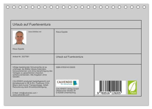 Produktbild: Urlaub auf Fuerteventura (Tischkalender 2026 DIN A5 quer), CALVENDO Monatskalender