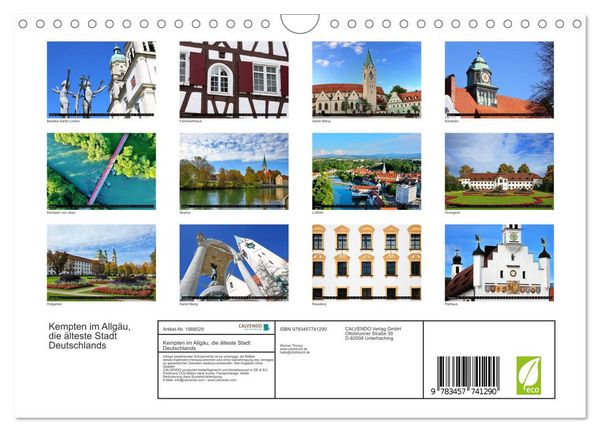 Produktbild: Kempten im Allg&auml;u, die &auml;lteste Stadt Deutschlands (Wandkalender 2026 DIN A4 quer), CALVENDO Monatskalender