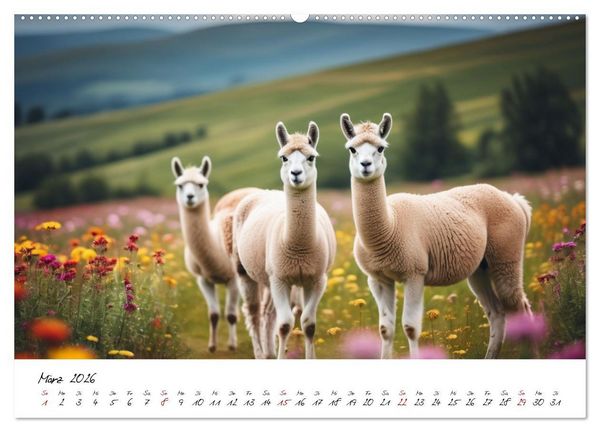 Produktbild: Alpakas, die sanften Andenbewohner (hochwertiger Premium Wandkalender 2026 DIN A2 quer), Kunstdruck in Hochglanz